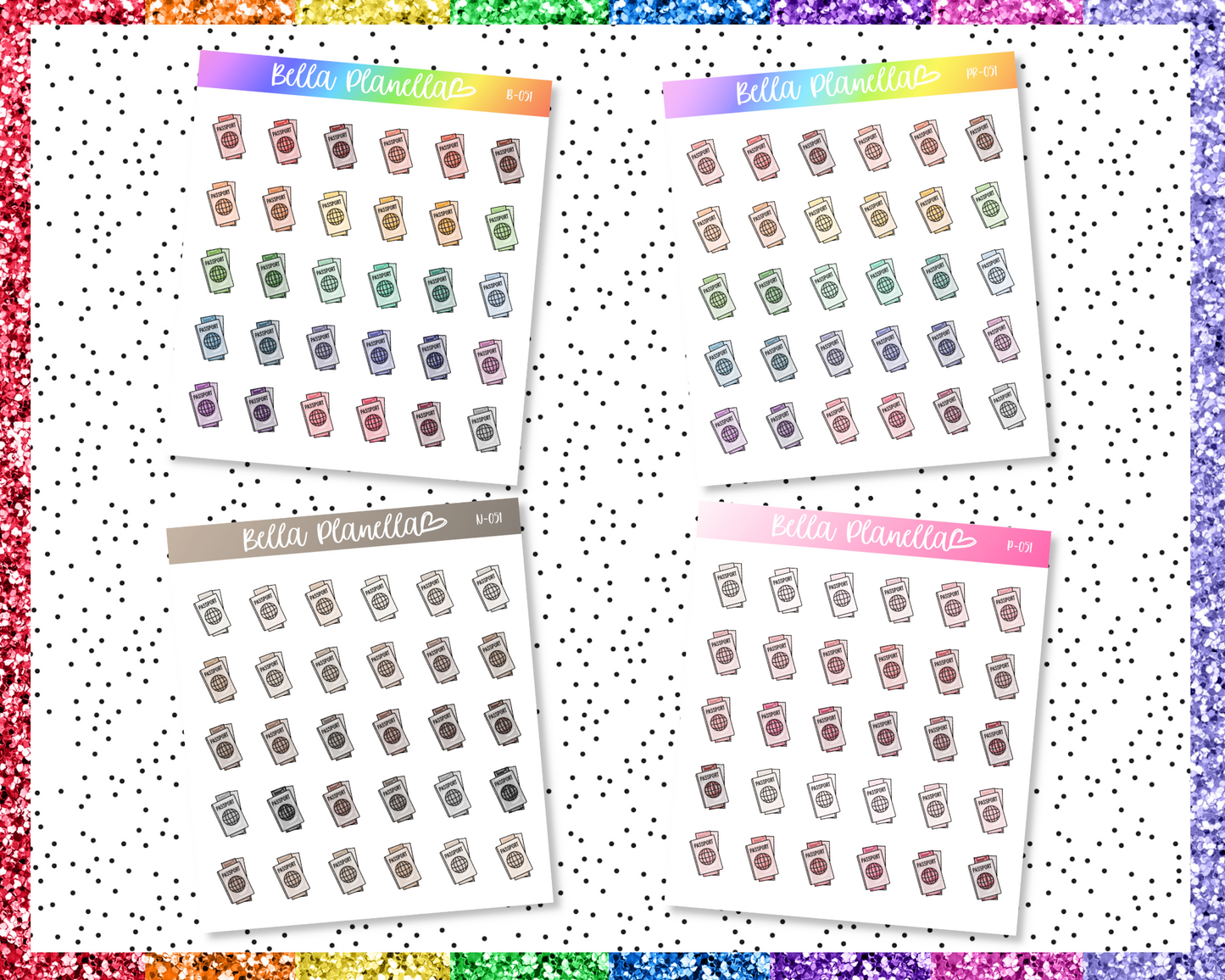 Passport & Tickets || Multicolour Doodles